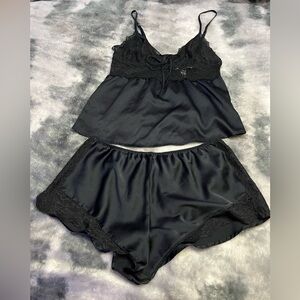 Victoria's Secret Sexy Black Satin Lace Pajama Set